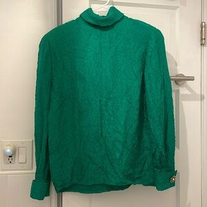Valentino Miss V 100% silk Green Blouse with Gold Flower Buttons